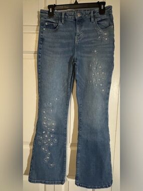 Girl’s Blue Floral Embroidered Boot Cut Jeans